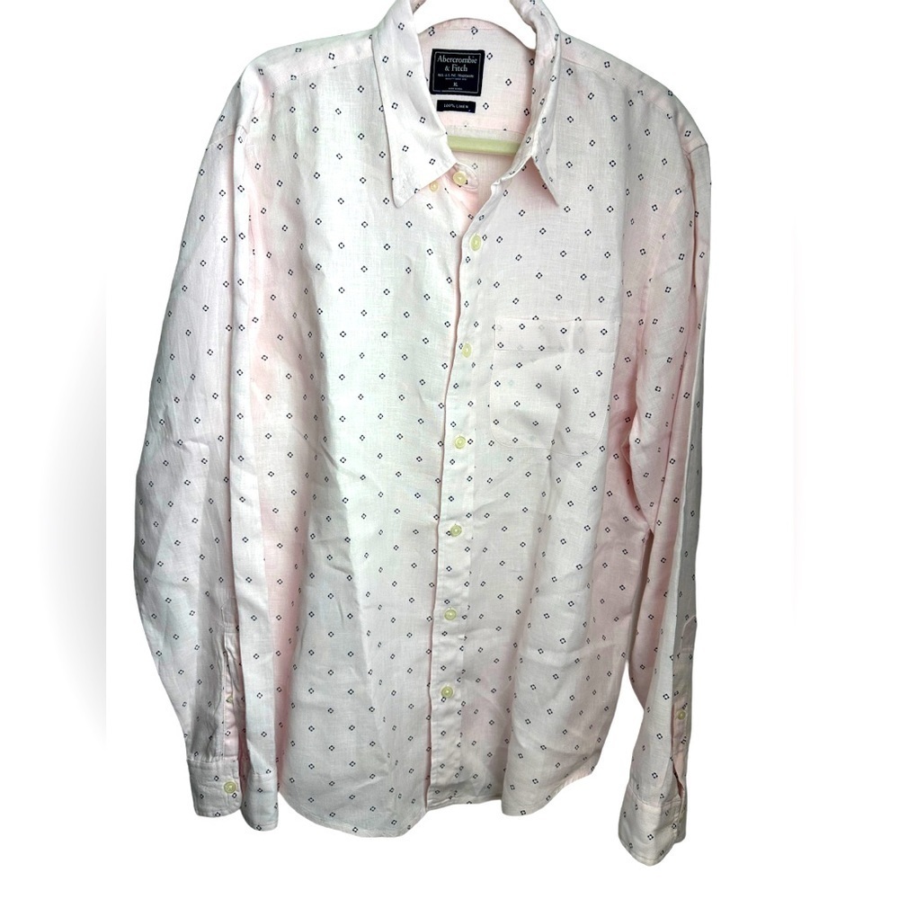 Abercrombie & Fitch Mens 100% Linen Lightweight LS Button Front‎ Shirt XL Pink
